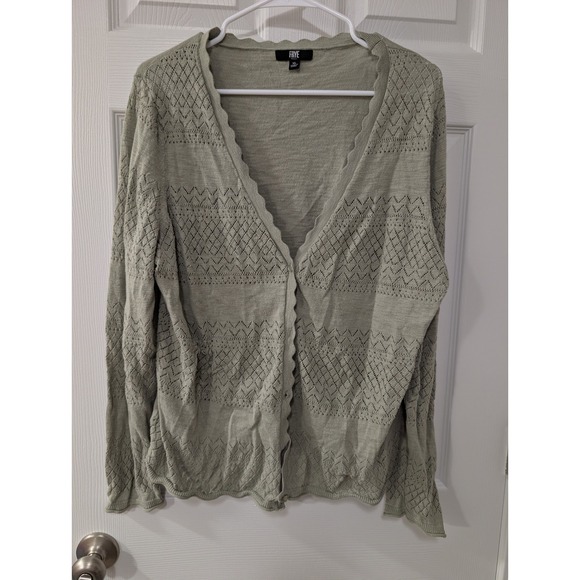 Frye Sweaters - Frye, Women's XL Pointelle Button Front Cardigan, 100% Cotton, Seagrass,‎ Knit